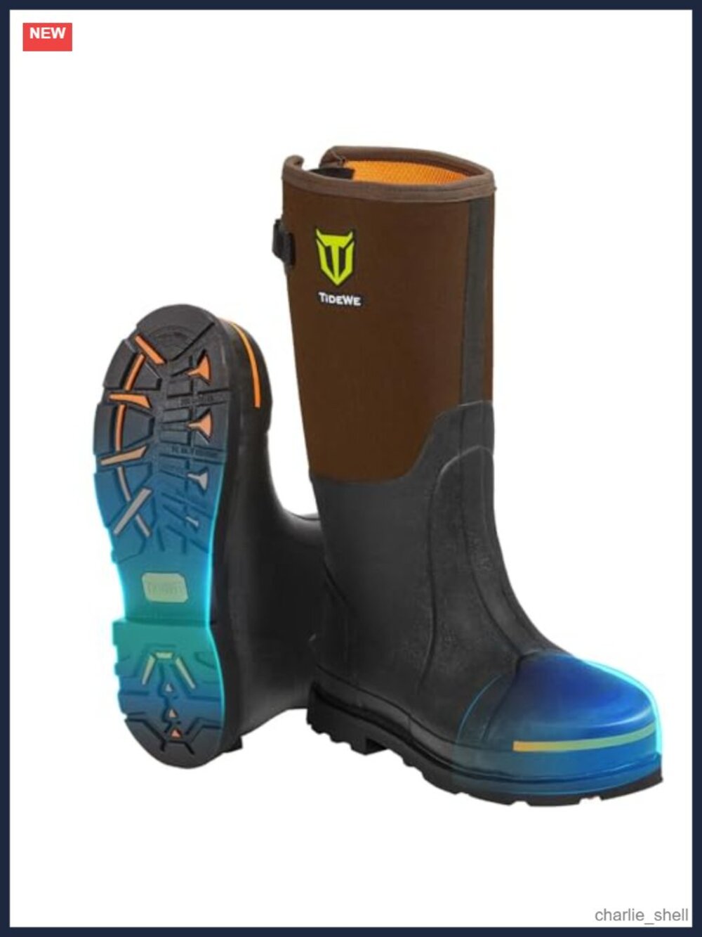 TIDEWE Men's Steel Toe Rubber Work Boots Waterproof Anti-Slip